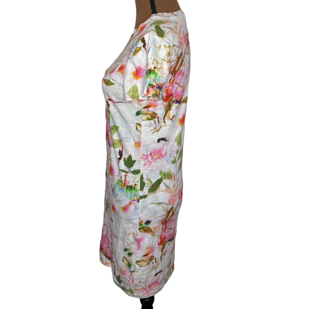 Pam & Gela Short Sleeve Side Shirred Mini Dress Multi floral print slub cotton M - Picture 5 of 12